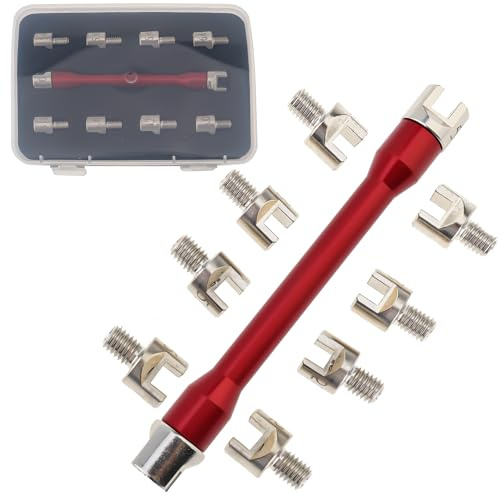 Windance Spoke Spanner Kit, 5.0-6.8mm Steel Spoke Nipples CNC Aluminum Spoke Wrench Set for Most Motorbike Dirt Bike Scooter, (Red)