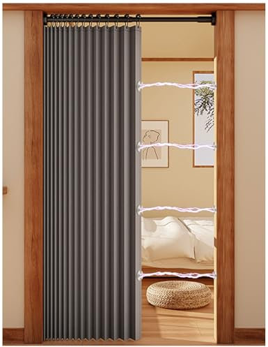 APMOE Türvorhang mit Stange und Magnetknopf, Thermo Vorhang Gegen Kälte Ohne Bohren Zu Installieren, Vorhang Blickdicht(Grau,Rod 100-120cm/curtain 120x200cm)