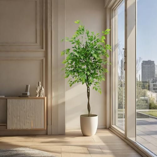 Cachpib Kunstpflanze Ficusbaum Große Künstliche Pflanzen mit Pflanzgefäß Dekoration für Büro Wohnzimmer Schlafzimmer