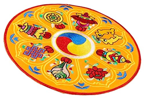 TOYANDONA Coussinet Porte-bol Chantant Bouddhiste Brodé Jaune 13 Cm, Tapis Rond Décoratif en Tissu pour Bol Tibétain, Accessoire Pratique pour Contemplation et Relaxation