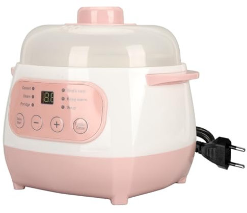 Sustvita Mini Ceramic Stew Cooker con timer incorporato, pentola di stufato elettrico 1L per zuppa e porridge, piccola pentola lenta con coperchio, bianco