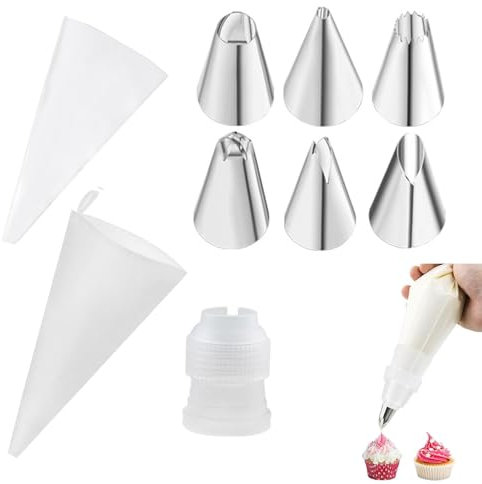 ZWWOGE Set di 9 sac à Poche, Pasticceria Accessori, 6 Diversi beccucci in Acciaio Inox, Saccapoche con Beccucci，Saccapoche Professionale, Riutilizzabili e Lavabili per Decorazioni su Torte e Biscotti