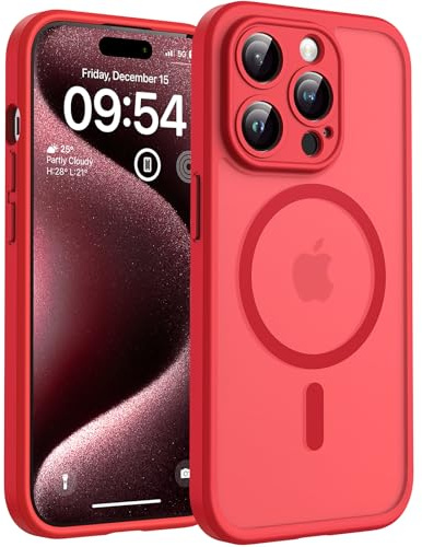 TOCOL for iPhone 15 Pro Max Case, Compatible with MagSafe, Red | Full Camera Protection, Built-in Magnets, 15FT Military-Grade Shockproof Thin Slim Translucent Matte Phone Cover
