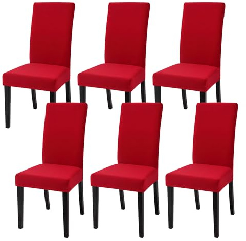 FRKOKRFA Stuhlhussen 6er Set Dehnbare Esszimmer Stuhlberzug, Abnehmbare Waschbar Stuhlübezug, Moderne Elastische Hussen für Haus, Hotel, Bankett, Partys Deko und Hochzeit (Rot)