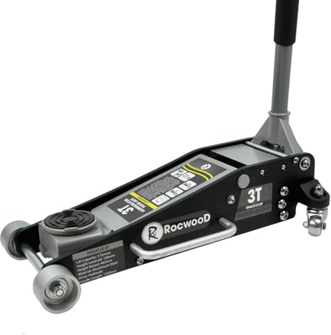 3 Ton Hydraulic Low Profile Floor Jack RocwooD Aluminium Heavy Duty Car Trolley Jack Lift 100mm – 465mm Lifting Range Dual Piston Pump Wheels Non-slip Handle for Car Van Garage Tyre Repair Change