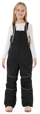 GSOU SNOW Kids Snow Bibs Girls Boys Snow Pants Ski Bib Overalls Waterproof Windproof Insulated 13-14Years Black