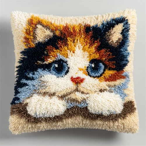 Taxpy Knüpfkissen Zum Selber Knüpfen Für Erwachsene Und Kinder,Katze 43X43Cm Knüpfpackung Knüpfset Kissen - Tiermuster Zum Auswahl