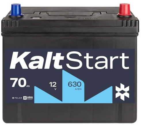 KaltStart Autobatterie 12V 70Ah 630A/EN ASIA Pluspol Rechts | 30% mehr Startleistung, ersetzt 65Ah 77Ah