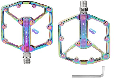 SUPAWAY 1 Paio di Pedali per Bici 9/16 Asse in Alluminio, Pedali a Piattaforma Antiscivolo per MTB, BMX, Bici da Corsa, con Indicazione Sinistra/Destra (Irisato)