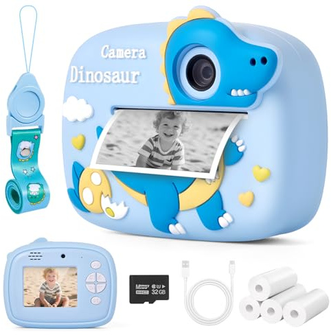 Appareil Photo Instantané Enfant, 48MP 1080P Appareil Photo Numériques Imprimante Kid Caméra Vidéo avec Carte de 32GB & 4 Papier Impression, Cadeau Jouet pour Fille & Garçon de 3 à 12 Ans Anniversaire