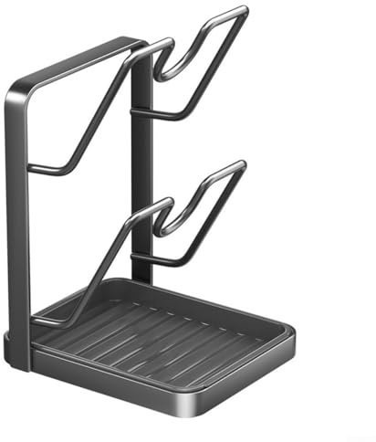 Soporte para tapa de olla con soporte para cuchara para organizador de encimera de cocina para mantener las tapas de ollas y las herramientas de cocina en su lugar (gris)