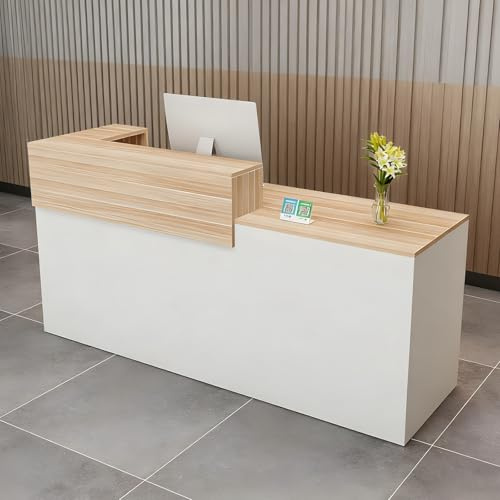 CCUKTFN Bancone Reception con Cassetto e Ripiani Aperti, 100–240 cm Banco Reception Moderno per Uffici, adatto per Saloni, Hall e Negozi al Dettaglio