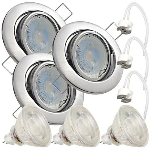 Lampen-Platz 3 Stück LED Einbaustrahler Alina 12V 5W COB Neutralweiß 4000K | IP20 | Edelstahl gebürstet | Kompakte Einbauleuchte | Deckenspot für Wohnbereich