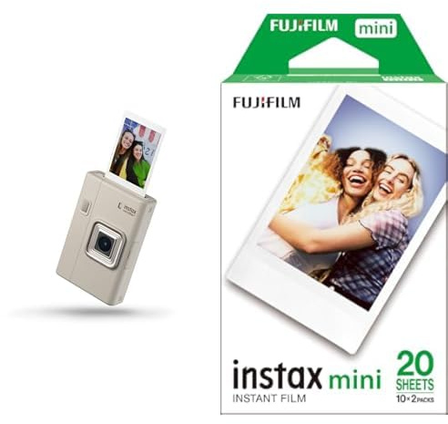 Fujifilm instax mini LiPlay+, Sand Beige - Fotocamera Istantanea Ibrida e Stampante per Smartphone + Confezione da 20 Pellicole mini