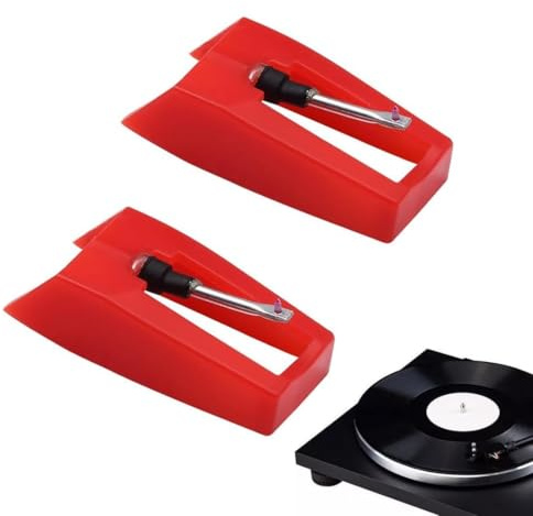 MIRKUZI Agujas para tocadiscos, 2 agujas universales de diamante para tocadiscos, agujas universales para tocadiscos, LP, fonógrafos y platos (rojo)