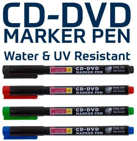 Camlin 4 x FINE TIP CD DVD PERMANENT MARKER PENS RED-GREEN-BLUE-BLACK WATER/UV RESIST