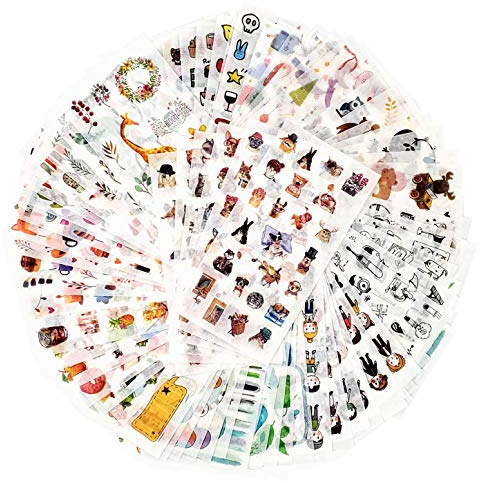 Decorazione Adesivo Pack per bambini 1500+ Disegni 72 fogli 12 temi Washi Adesivi in carta Assorted Decor Adesivi Adesivo Adesivo Graffiti Patches