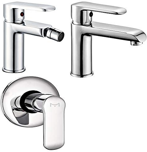 Miscelatore Rubinetto Bidet Cromato+ Miscelatore Rubinetto Lavabo Cromato + Miscelatore Doccia Ad Incasso Da Parete