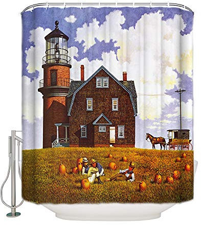 Duschvorhang Wasserdicht für Badzimmer, Morbuy 100% Polyester Anti-Schimmel 3D Landschaft Modern Drucken mit C-Form 12 Ringe (91x198cm(36 * 78in,Weiße Wolke)