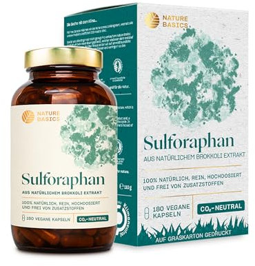 Sulforaphan Kapseln hochdosiert | 180 Brokkoli Kapseln | 1 Kapsel täglich | 50 mg reines Sulforaphan | Hochwertig gewonnen aus Brokkoli Extrakt | Vegan, Zertifiziert & Nachhaltig im Glas