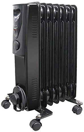 Warmehaus Electric Portable Oil Filled Radiator 7 Fin - 1500W - 3 Heat Settings - Adjustable Temperature Thermostat - Gloss Black