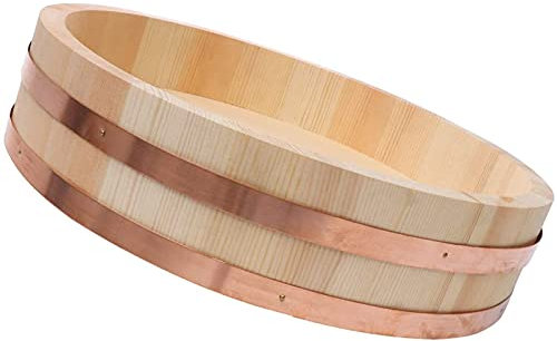 Wooden Sushi Rice Bowl with Copper Band Japanese Style Hangiri Sushi Oke Sushi Rice Mixing Tub for Sushi Restaurant Kitchen (Large Size),72x16cm