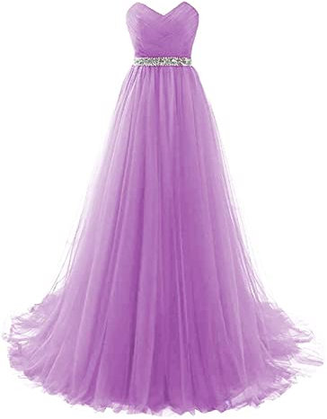 Vestito da cerimonia nuziale lungo di Tulle Abito convenzionale pieghettato con la cinghia di perline del Rhinestone per le, Lilla, 42