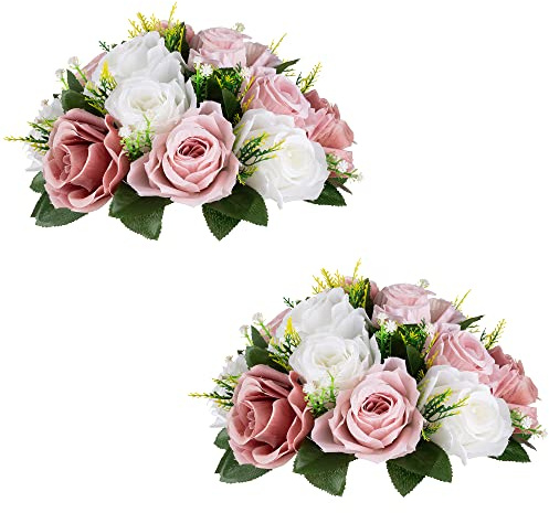 Inweder Flower Centerpieces for Wedding Tables: Wedding Table Decorations Dusty Rose & White Flower Balls Centerpieces for Engagement Cerebration Party Center Pieces 2 Packs