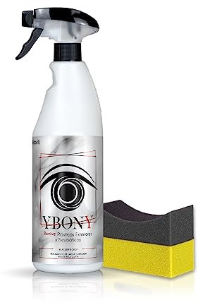 Sisbrill Ybony, Renueva, repara y restaura plásticos deteriorados o blanquecinos - Revive Neumáticos - Proporciona Ultra-Brillo - Resiste la Lluvia - 750 ml + 1 aplicador (Pack 1)