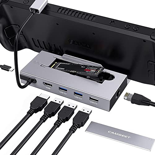 Docking Station per Steam Deck 7 in 1 con Enclosure SSD M.2 NVME, Supporto HDMI 2.0 4K@60Hz, PD 100W, 1000M Ethernet, USB 3.0, USB 2.0, Accessori Steam Deck