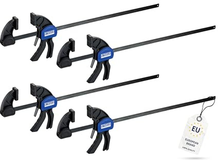 STROXX® 4x Einhandzwinge |Spannweite: 300mm| Klemmkraft je Zwinge: 159 Kg | Ausladung: 80mm | Schraubzwinge | Spanner | Zwinge | Einhandzwinge | mit Gummipads und Quick Release Funktion