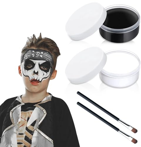 GAROMIA Körperfarben Schwarz 70g Weiß 70g mit Pinseln Theaterschminke Gesichtsfarbe Gesicht Körper für Theaterschminke Halloween Karnevalsschminke Party Make up