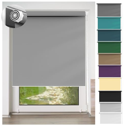 Verdunkelungsrollo Klemmfix ohne Bohren 35 x 170 cm Hitzeschutz und Sichtschutz, Fensterrollo Seitenzugrollo mit Verstellbarer Kette für Türen und Fenster, Hellgrau