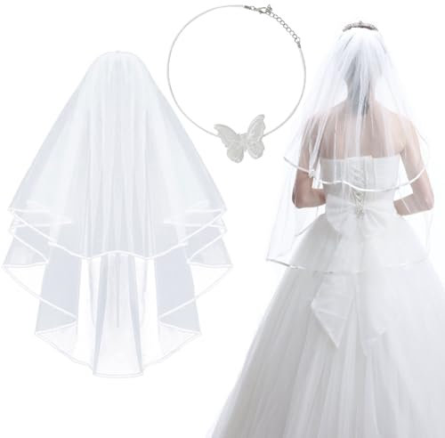 AYNKH Brautschleier Hochzeitsschleier Junggesellinnenabschied Schleier Damen Einfach Kurz Hochzeit Schleier mit Kamm Hen Do Braut zu sein Fasching Party Zubehör