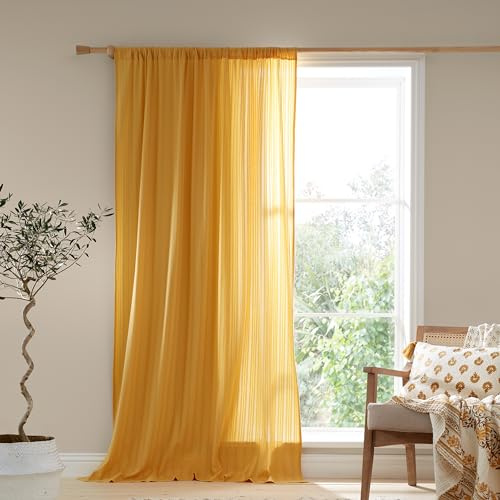 Pineapple Elephant Zofia - Tenda a pannello in voile con passanti, in cotone sangallo, 140 x 122 cm, colore: ocra