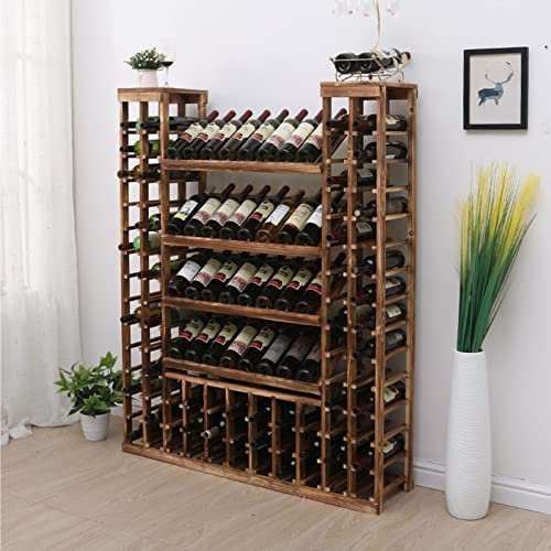 Wine Bottles Rack - Floor-standing Wine Cooler, Countertop Display Stand, Solid Wood Showcase Divider Cabinet, Home/Bar/Counter Wine Organizer Shelf,120 * 30 * 150cm (Color : Vintage color)