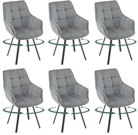 EUGAD Esszimmerstühle 6er Set Drehbar Armlehnen Dunkelgrau | Rückenlehne Metallbeine Modern Für Esszimmer Für Wohnzimmer