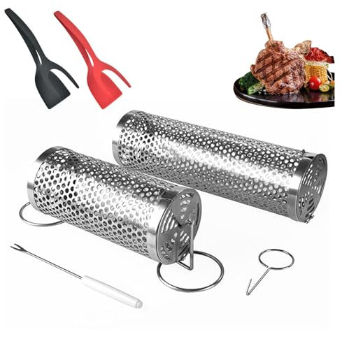 HJXBD888 Acciaio Inossidabile Universale Rosticceria, Alta qualità Graticola Piccola per Carne, Ottimo per Pesce, Verdure, Spiedini, Frutta, Noci,Style2
