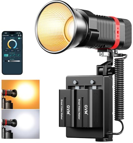 GVM LED Videolicht mit Akku, 60W COB Studiolicht mit APP-Steuerung 2700K-6800K Fotografie Dauerlicht für Film Studio Video YouTube, Videolampe mit 12 Lichteffekten, 49300Lux/0,5m Fotolicht CRI97+
