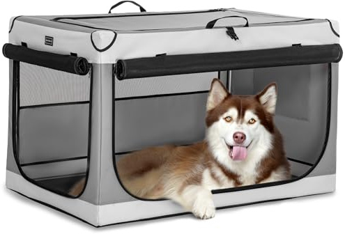 Petsfit Hundebox für Zuhause, Hundebox faltbar für große mittlere Hunde, Hundetransportbox Auto Verstellbares Design Hundeschlafbox, Zimmerkennel Hund mit Reißfeste Netzfenster & plüsche Betteinlage