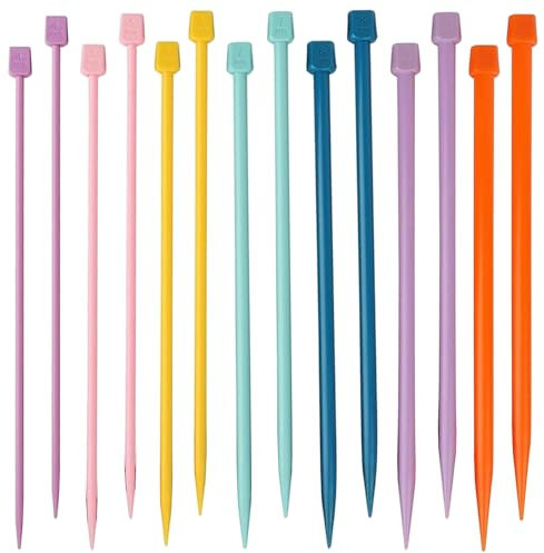 Uskerb 14Pcs Short Knitting Needle Set 25cm/9.8in - Knitting Starter Kit, Colorful Straight Knitting Needles 4.0mm to 10mm for Beginners, Perfect for Handmade Gifts, Arts and Crafts