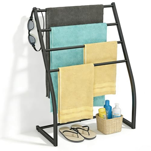 Honiter Towel Drying Rack for Bathroom, Free Standing Towel Rack, 4 Tier Wide Towel Dryer Rack, Pool Towel Racks Outdoor, Blanket Ladder Holder, Metal Towel Bar Stand for Oversized Bath Towel