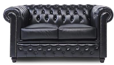 Original Chesterfield Sofa 2-Sitzer - Modell Brighton FT | The Chesterfield Brand | Handgefertigt aus 100% Echtleder | Klassische englische Farben | 12 Jahre Garantie (English Shiny Black)