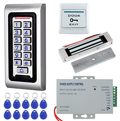 ReaIOKbii Access Control System Kit Waterproof Controller Keypad with 180kg/350lbs Electric Magnetic Lock, Door Exit Release, for Single Door Entry System