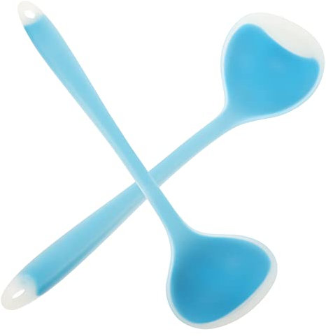 WATIIFUFU Suppenkelle Silikon Haushaltskochlöffel 2 Stück Transparent Blau Hitzebeständig Glatte Kanten Kochzubehör Fürs Kochen Und Servieren