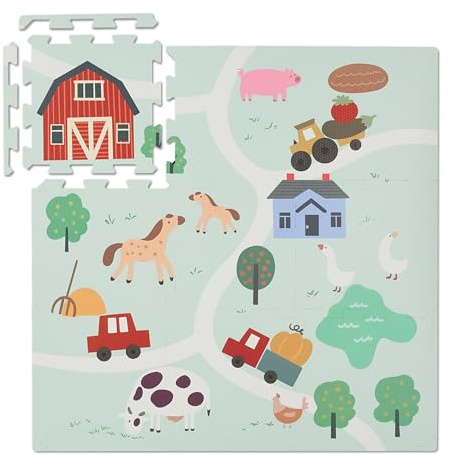 Relaxdays Alfombra Puzzle, 21 Piezas, Alfombrilla Juego, Diseño Granja, Esterilla Gateo, Espuma sin Tóxicos, Multicolor
