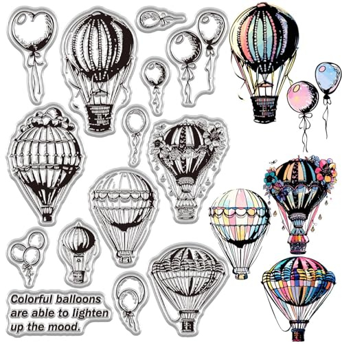 craspire Transparente Stempel Aus Gummi Mit Heißluftballon Motiv Wiederverwendbar Transparente Silikonstempel Siegel 6,3x4,3 Zoll Vintage Für Tagebücher Kartenherstellung Dekoration DIY Scrapbooking