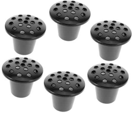 ANDRESLAD Cemetery Flower Holder Plastic Stand with 16-hole Lotus Base Foam Insert Memorial Vase for Graveside Funeral Decoration 6pcs Black and White