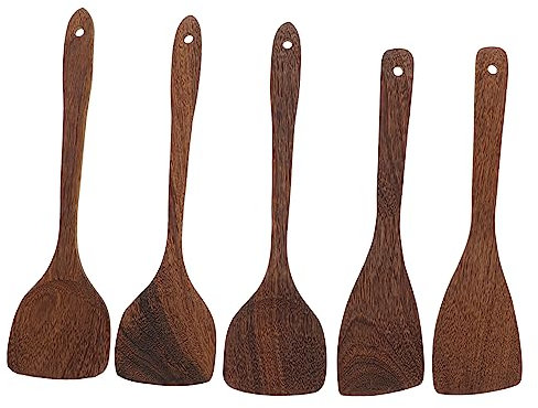 Cabilock 5piezas Espátulas Para Cocinar Antiadherentes De Madera Estilo Retro Cucharas Soperas De Mango Pala Para Servir Alimentos Utensilios De Cocina Vajilla De Madera Hogar