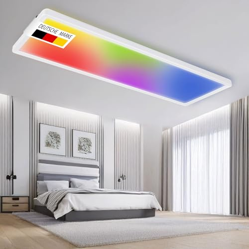 Maxkomfort RGB LED Deckenleuchte rechteckig ultra flach, dimmbar mit Fernbedienung, Farbwechsel, 23W, 3150lm, 4000K, Deckenlampe Wohnzimmer, Schlafzimmer PULS